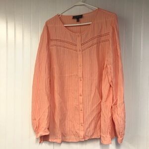 Lane Bryant Peach Button-Up Blouse Long Sleeve Size 18